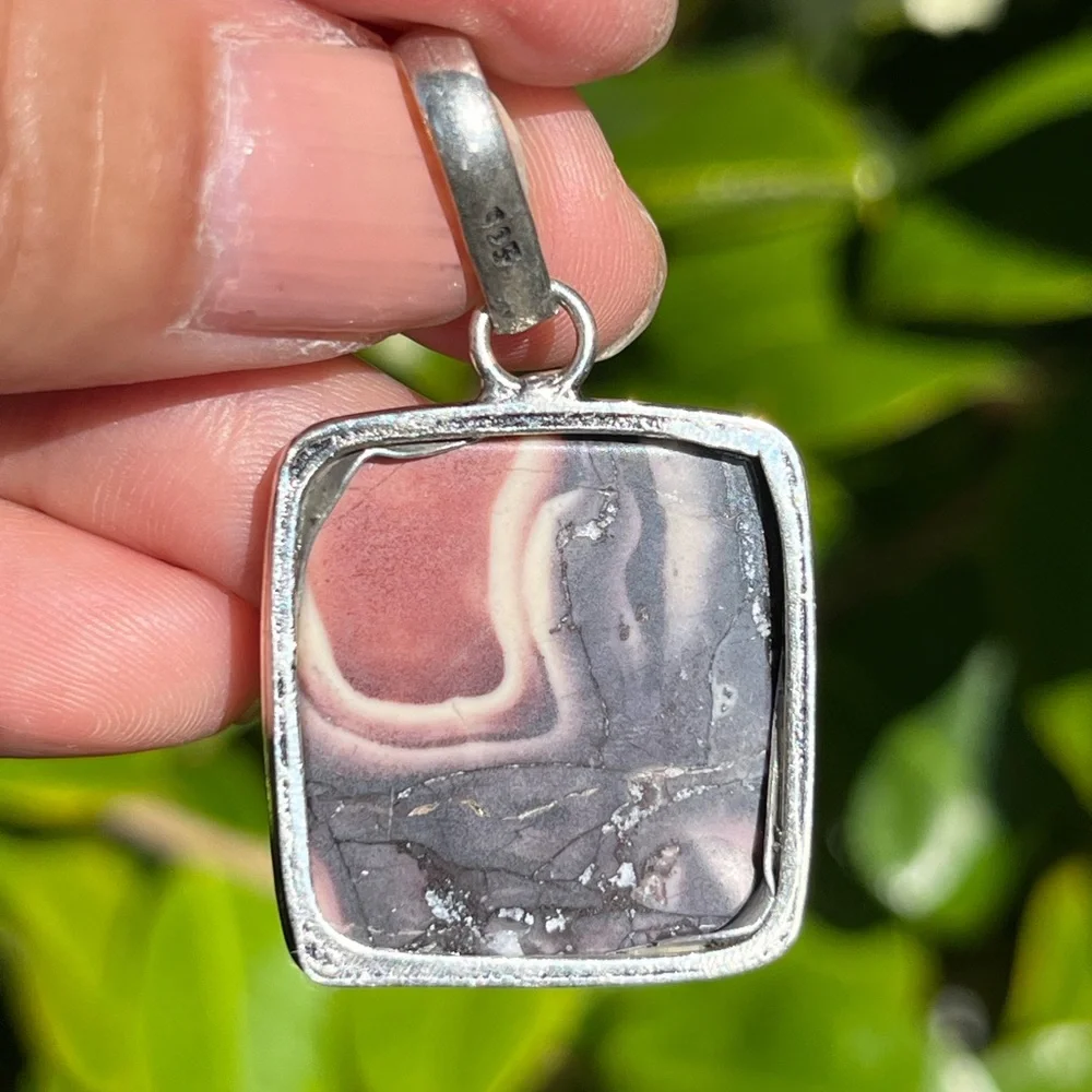 Silver plated porcelain jasper square pendant‎
